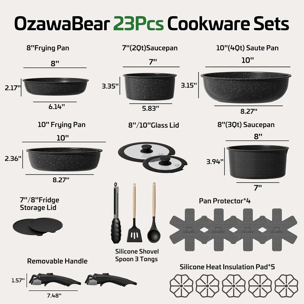 23 Pcs Pots and Pans Set Non Stick, Ceramic Cookware Set Non Toxic with Detachab