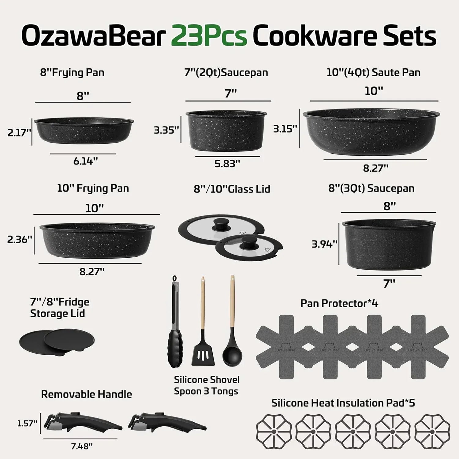 23 Pcs Pots and Pans Set Non Stick, Ceramic Cookware Set Non Toxic with Detachab