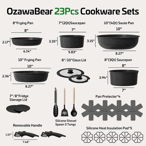 23 Pcs Pots and Pans Set Non Stick, Ceramic Cookware Set Non Toxic with Detachab